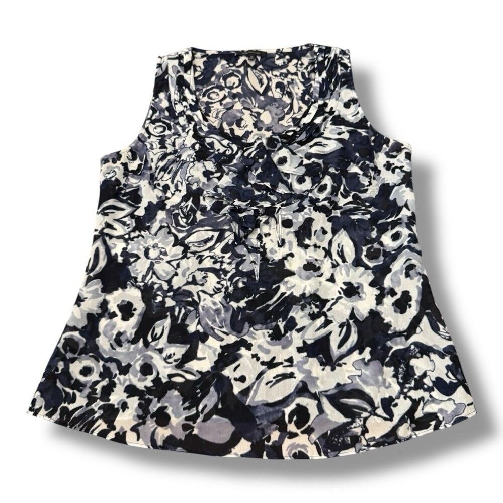 Anne Klein Tank Top Sleeveless Floral Blue Office Professional Women’s Size M
